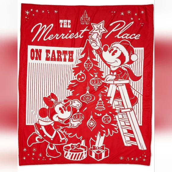 Disney Mickey Mouse and Minnie Holiday Fleece Throw Blanket