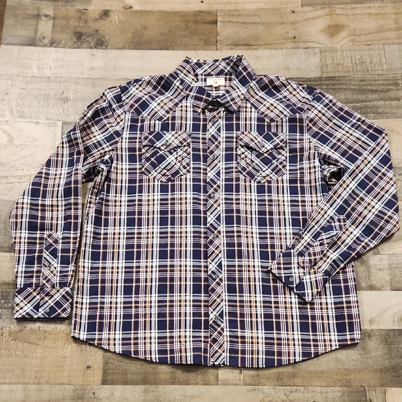 True Religion Plaid Shirt‎ Blue and White Button Down Shirt Mens 3XL