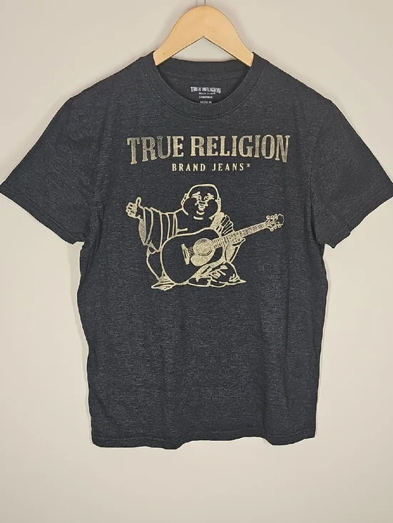 True Religion Loungewear Buddha Graphic Tee Charcoal Grey M Streetwear Y2K Retro