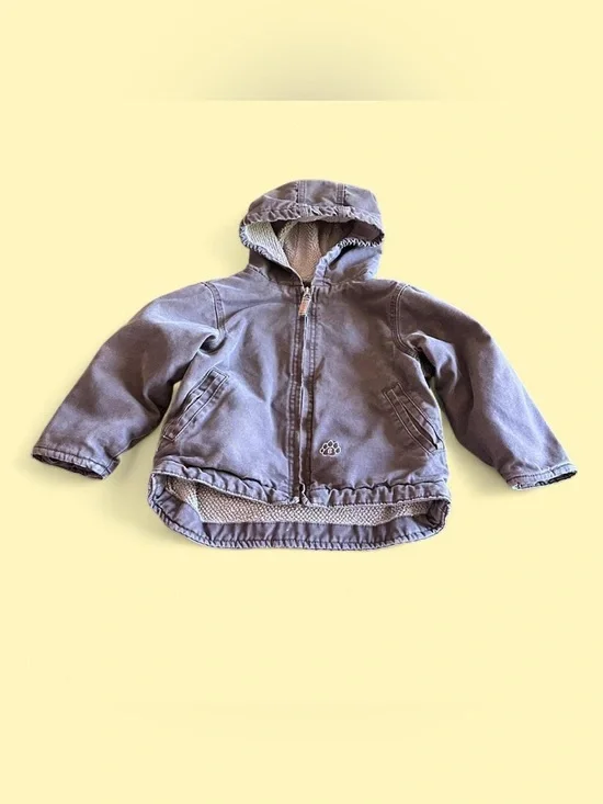 Vintage Berne Sherpa Lined Hooded Canvas Jacket Dark Brown Kids 4T