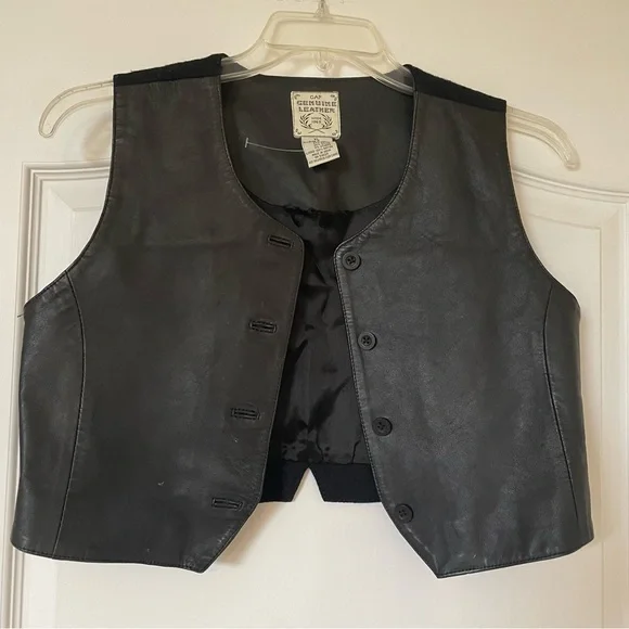 Gap Kids Black Leather Vest - Girls Size XL Age 11-12 - Leather Wool