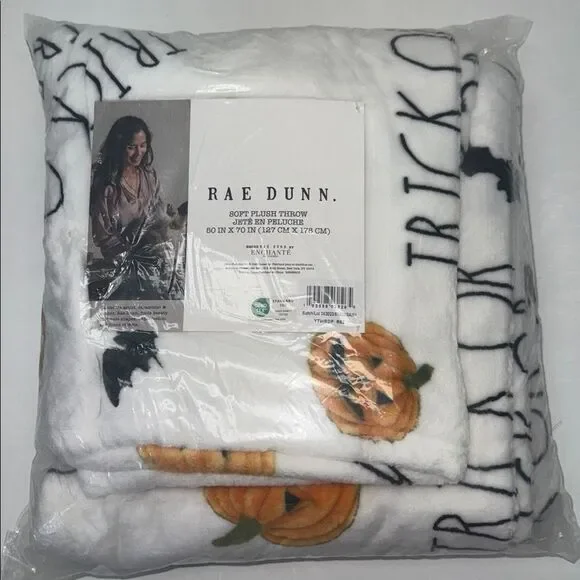 🔥Rae Dunn White Halloween Throw Blanket Sz SOFT 50 IN X 70 IN (127 CM X 178)