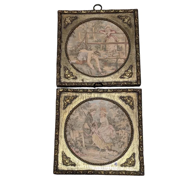 Tapestries needlepoint Sungot studio framed set of 2