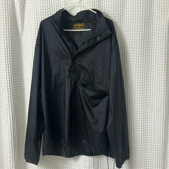 Eddie Bauer Sac Shirt Nylon Jacket Large Black Pullover Cinch Quarter Zip Mens