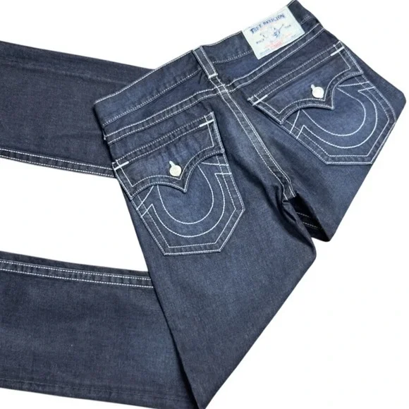 True Religion Jean Straight w/flap Dark Wash Blue 33X34‎