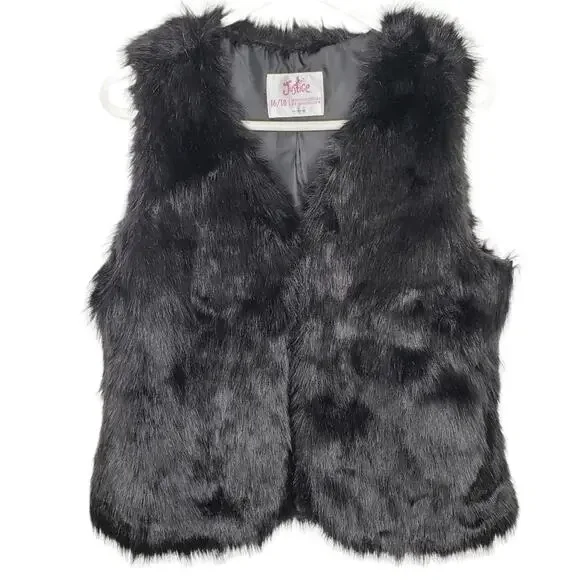 Justice Black Faux Fur Children's Vest 16/18