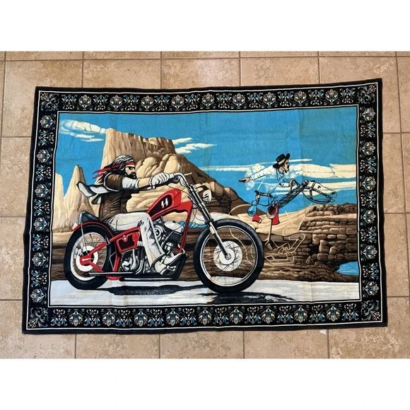 Vintage Easyriders David Mann Ghost Rider Tapestry Wall Hanging Biker 57x40