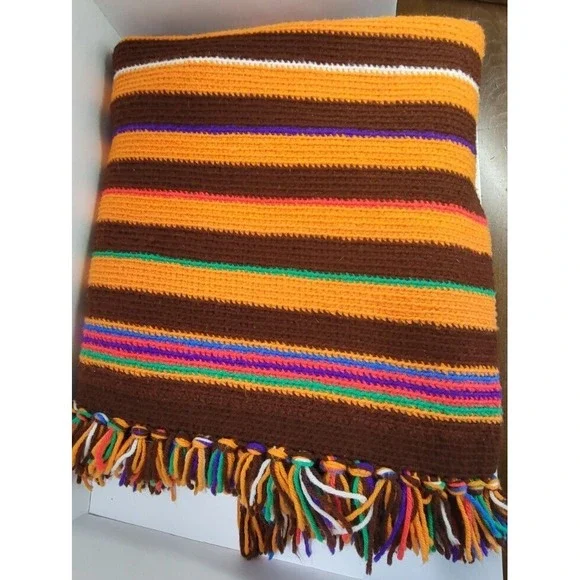 Handmade Crochet Afghan Blanket Sofa Throw Fall Colors 73