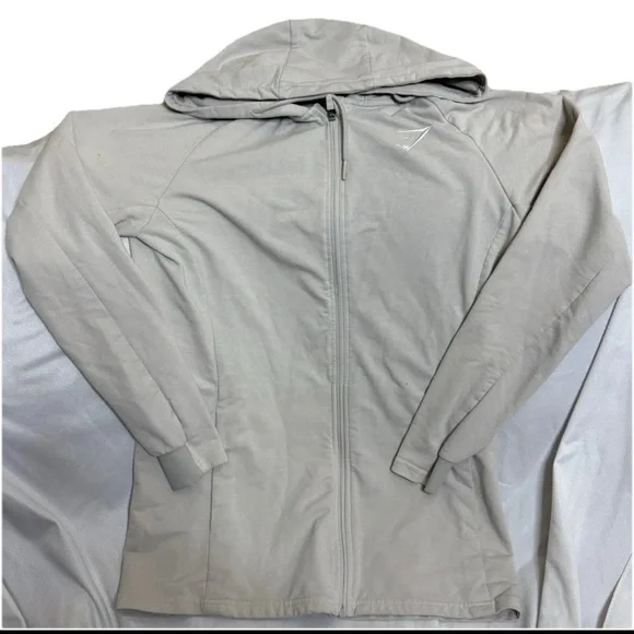 Gymshark Hoodie Mens S Biege Full Zip Athletic Lightweight Performance Jacket