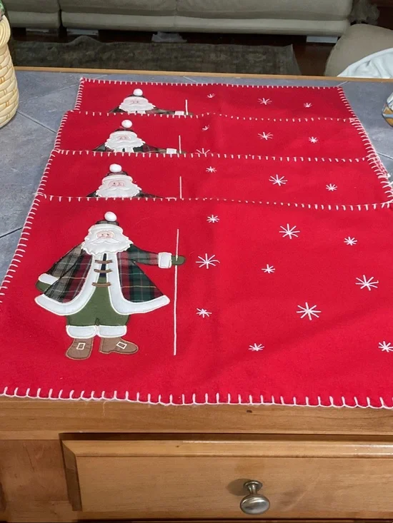 Red Santa Holiday placemats with Plaid Coat set of 4