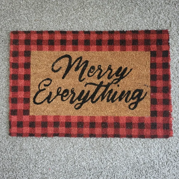 Festive Red and Black Plaid Doormat
