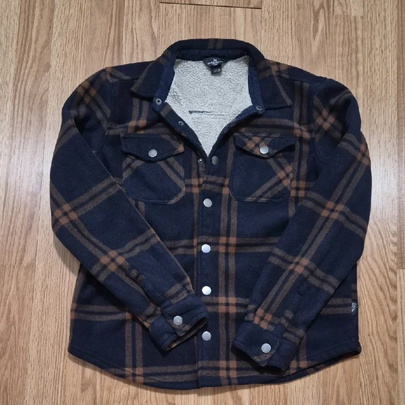 Eddie Bauer Kids Flannel Overshirt Snap Buttons Blue Plaid Long Sleeve Size XL