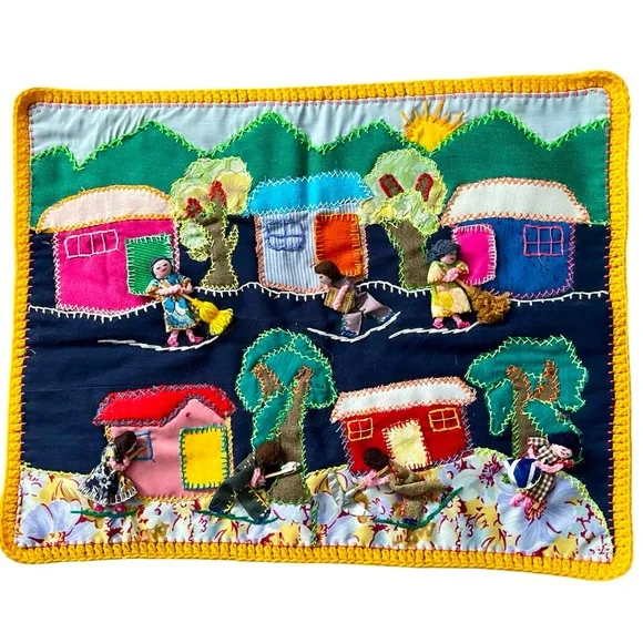 Appliquéd & Embroidered Arpillera Panel