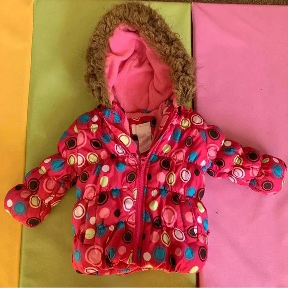 Baby Girls Pink Winter Puffer Coat Jacket Fleece Lined size 12 Months