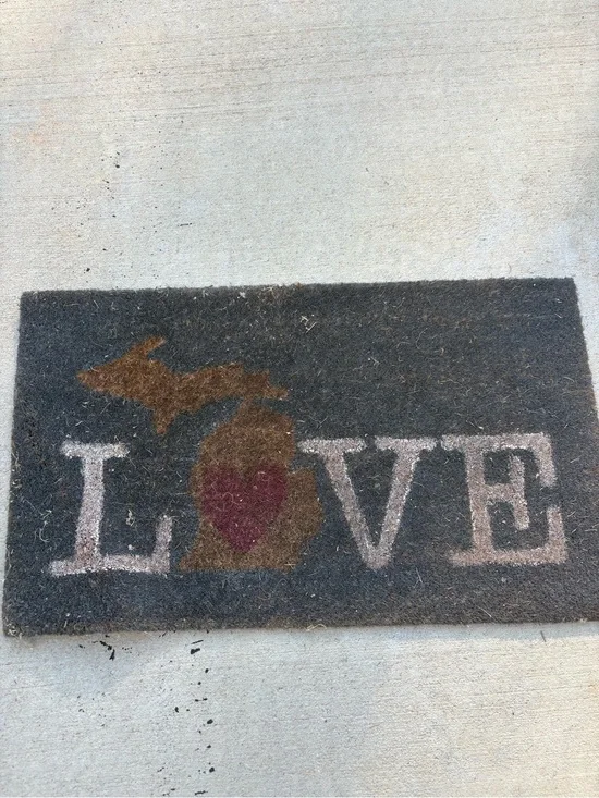 LOVE Michigan Coir Doormat with Red Heart