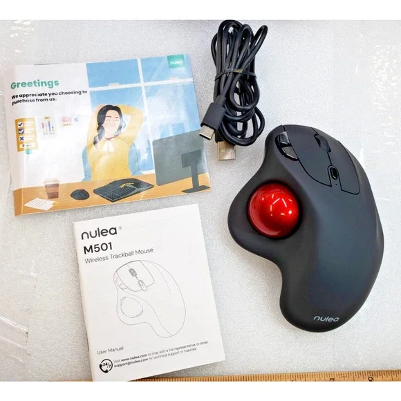 Nulea M501 Wireless Trackball Mouse Easy Thumb Control RED BALL Black Body