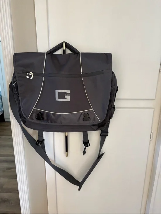 Guess Black Tech Messenger Bag with Silver Accents