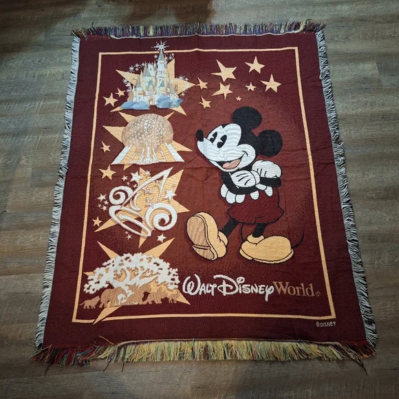 Disney Holiday Blanket Red and Brown with Mickey Mouse
