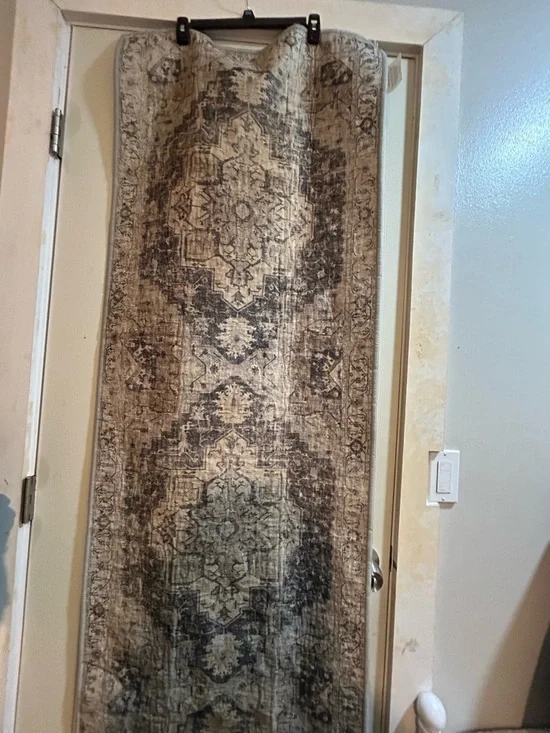 Vintage Style Narrow Runner Rug in Beige and Charcoal