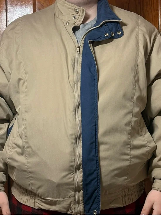 Men's Two-Tone Bomber Jacket in Beige‎ with Navy Trim