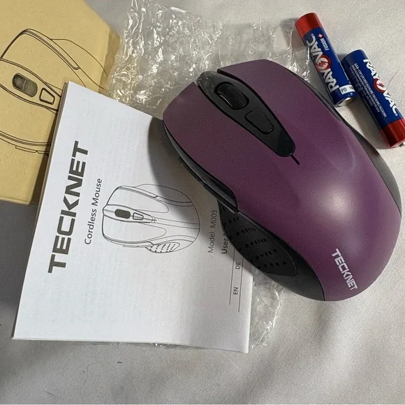 TECKNET M003 Cordless Optical Mouse Purple Ergonomic USB Receiver