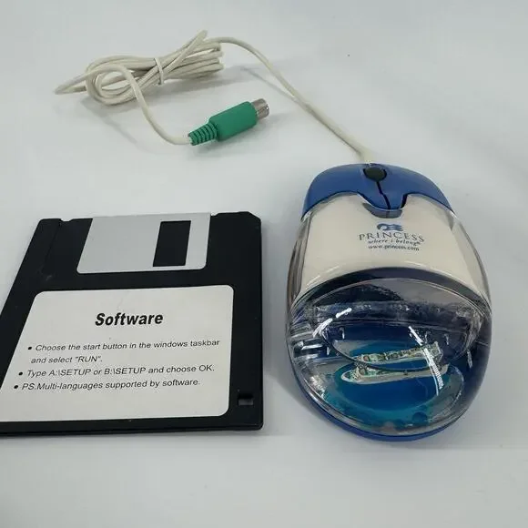 Vtg Aqua Computer Mouse AM-940 -P Liquid Filled w/floating Princess Cruise Ship