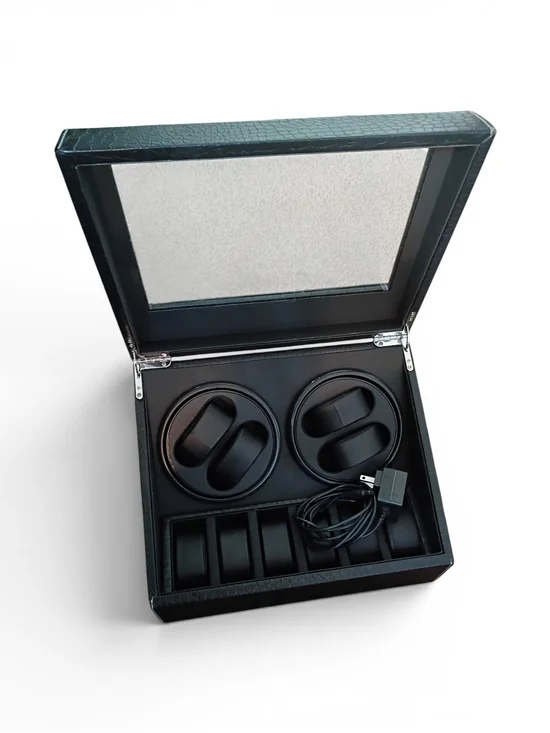 4 Watch Winder Box with Dual Rotors and 6 Storage - Black