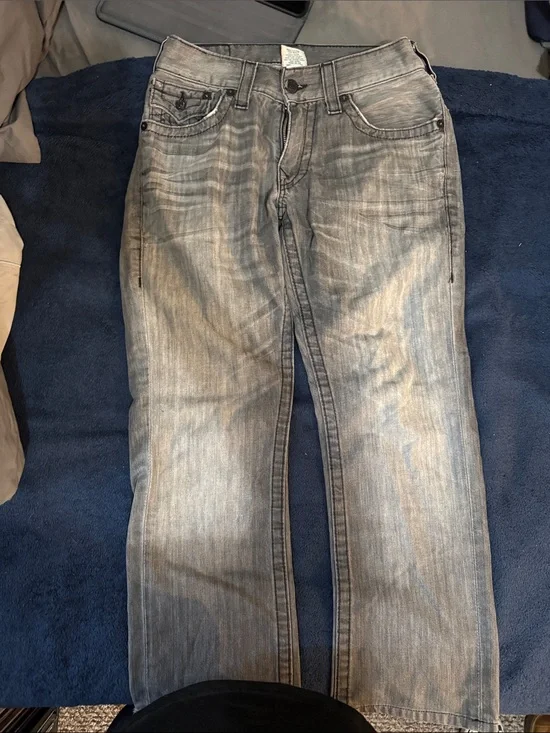 True Religion Men's Faded Grey Relaxed Jeans