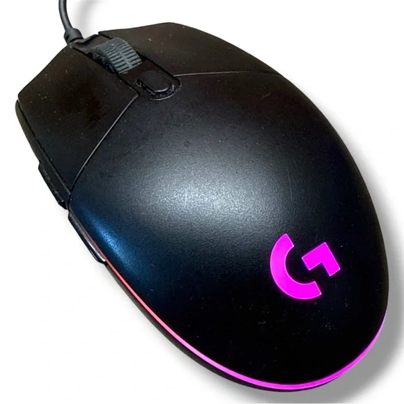 Logitech Black Wired Gaming Mouse with Pink RGB Accent