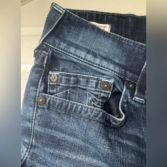 True Religion Ricky Relaxed Straight Denim Jeans Size 32 Dark Blue Wash 2000s