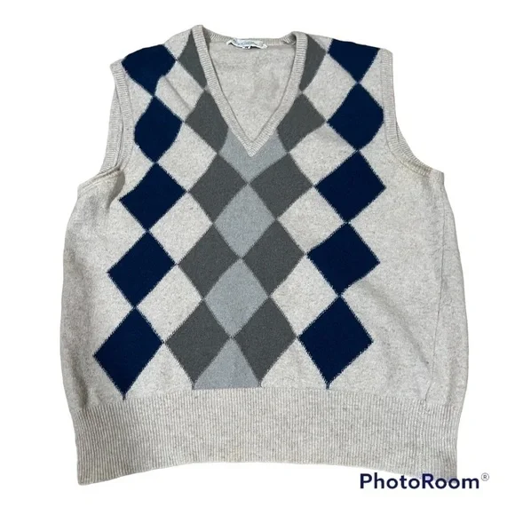 OLEG Cassini angora lana checkered vest with ribbed edging, size 36 or small.