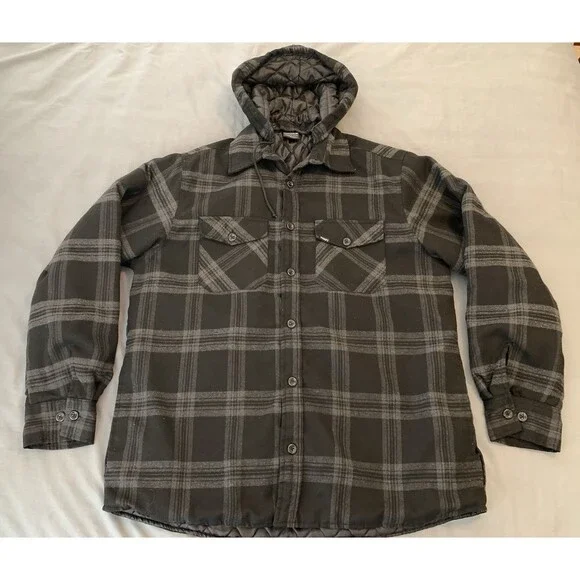 Hillbilly Flannel Co Explorer Hooded Jacket Men's 2X Gray on Black Plaid Quilted