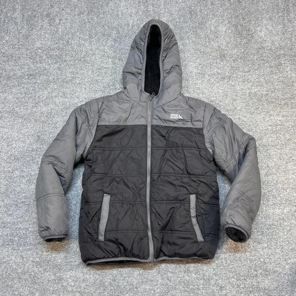 Eddie Bauer Jacket Kids Medium 10/12 Gray Hooded Fleece Lined Puffer Winter