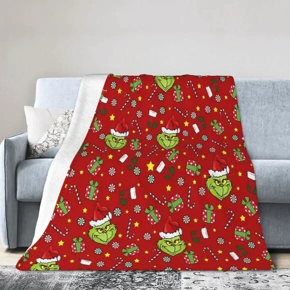 The Grinch Red Holiday Plush Throw Christmas Blanket 40