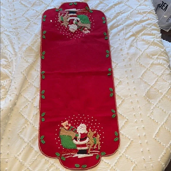 Festive Christmas Handmade Red Holiday Table Runner