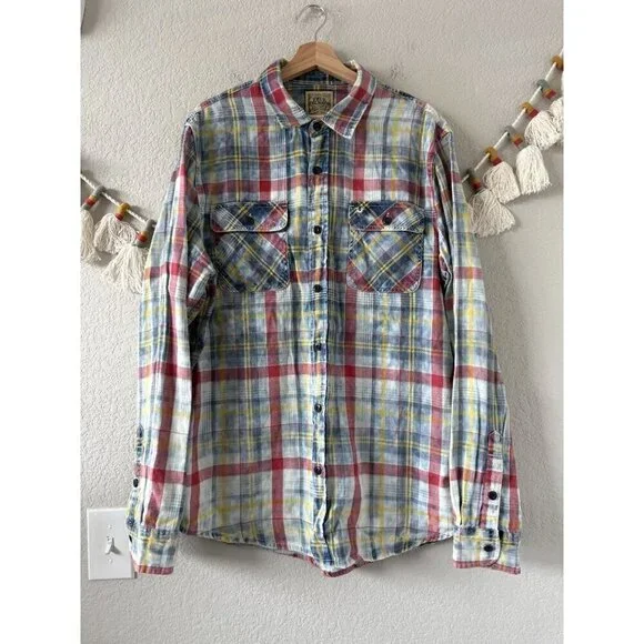 True Religion Plaid Button Up Polo Shirt Western Cowboy Casual Cotton Mens XXL