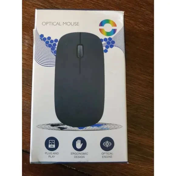 Optical Mouse Plug & Play Corded Ergonomic Ultra-Slim Black Design Scroll Wheel