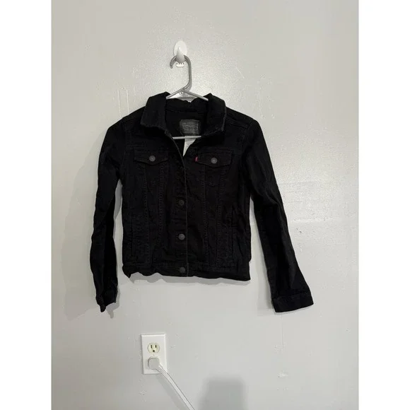 Levi's Kids Black Stretch‎ Denim Trucker Jacket. Sz L 12-13