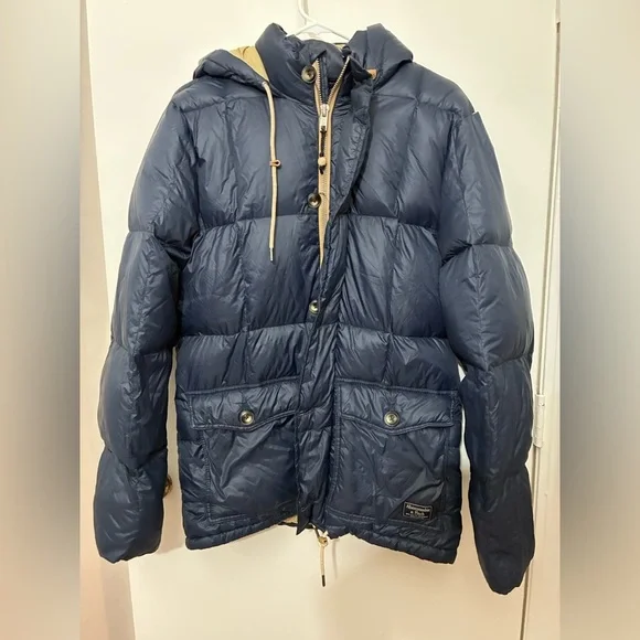 Abercrombie & Fitch Navy Puffer Down Jacket with Hood Size L