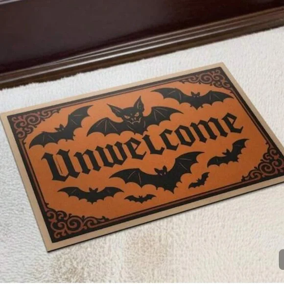 Halloween 'Unwelcome' Bat Doormat - Orange and Black