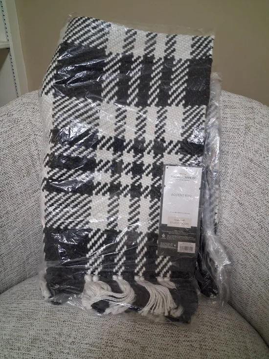 Studio McGee Black and White Plaid Accent Rug/Door Mat