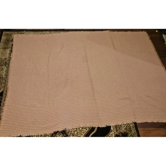 Vintage Woven Fringe Throw Blanket Tan Cream Check 78x57 Boho Cottagecore