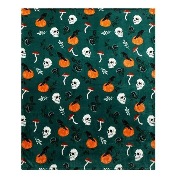 Way To Celebrate Halloween Skulls & Ravens Plush Throw Blanket 50