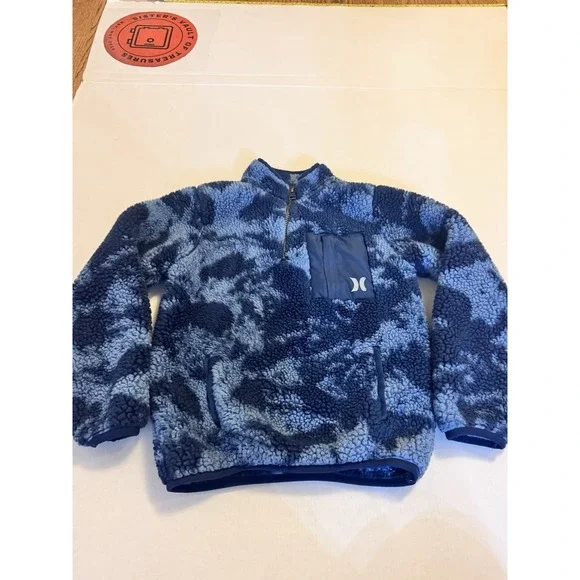 Hurley Boys Sherpa Quarter Zip Pullover blue camo Size Small‎ 6-7