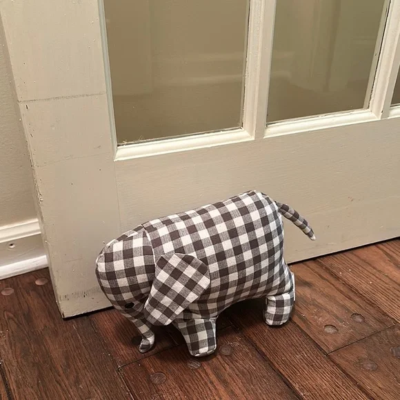 Creative Co-Op gray cotton Gingham Elephant 🐘 doorstop