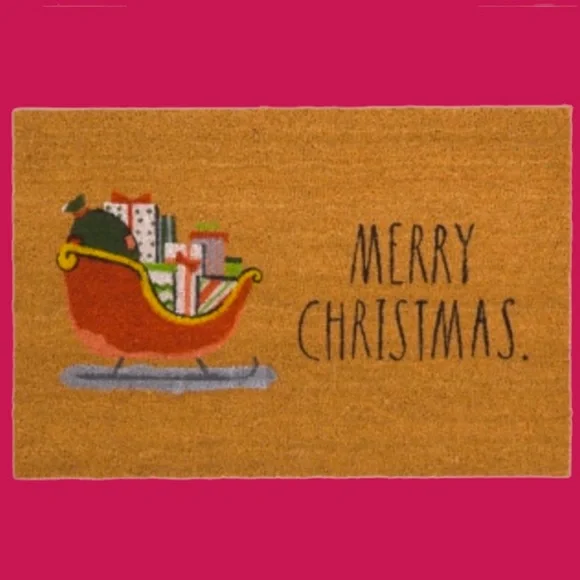 Rae Dunn Merry Christmas Doormat With Santa’s Sleigh & Gifts. 24” x 36”. NWT.