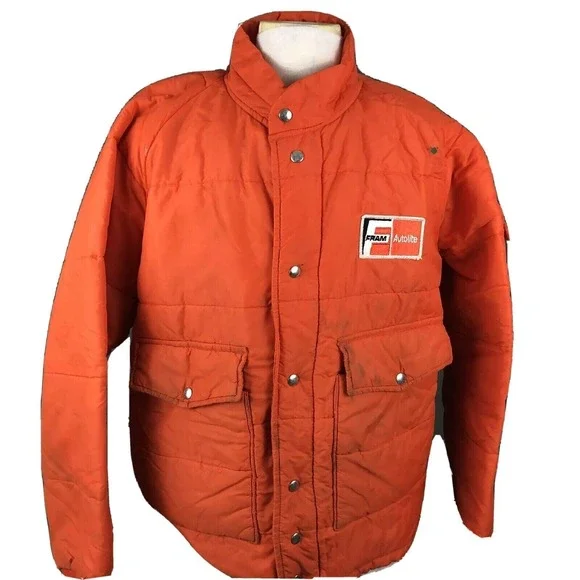 Fram Autolite VTG 70s Employee Uniform Puffer‎ Coat Large Mechanic's Jacket