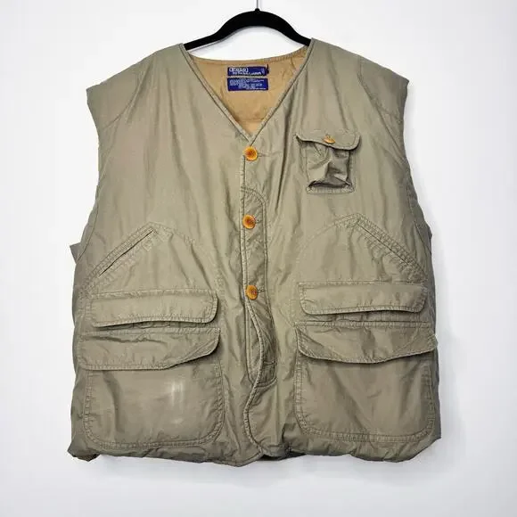 Vintage 90s Polo Ralph Lauren Goose Down Hunting Puffer Vest XL Green