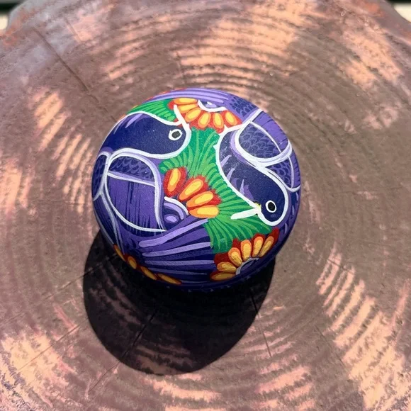 Mexican Art Pottery Colorful Painted Terra Cotta Lidded Trinket Box 3.5