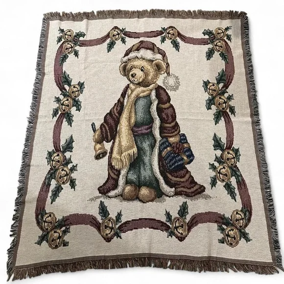 Vintage Portofino Holiday Bear Tapestry Throw Blanket